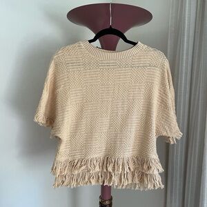 Zara knit fringe sweater, short sleeve